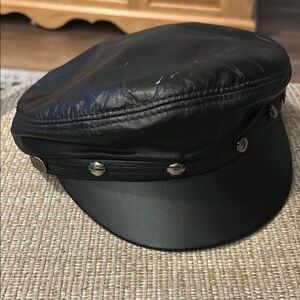 Black Leather Newsboy Cap
